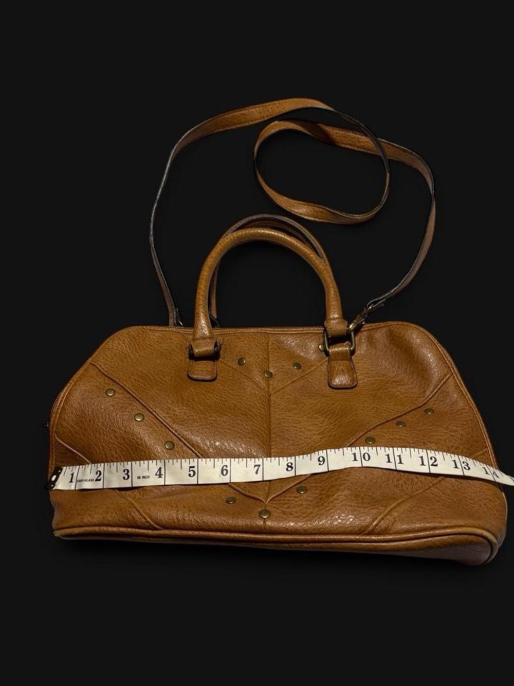 Bueno Brown Leather Satchel with Stud Accents